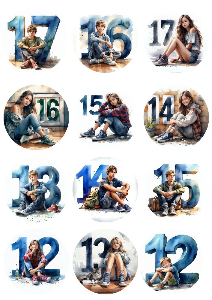 Children's Age Birthday Clipart Set Transparent Background, PNG Instant