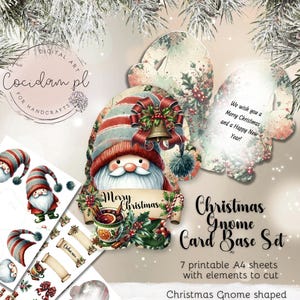 Christmas Gnome Card Base Set | Printable A4 Sheets | Foldable Gnome Card | Holiday Scrapbooking | Christmas DIY Craft | Digital Cut Files