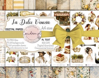 La Dolce Venezia | Venice, lemons and cherries | 77 PNG graphics | 33 A4 papers | Junk Journal | Scrapbooking | Cutting sheets | plotter