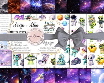 Scrap Alien - Space Scrapbooking Collection PNG | Aliens, Planets, A4 Backgrounds, Cutouts | Official Kato Scrap Collection