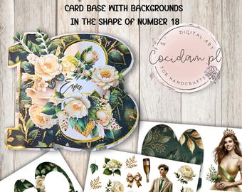 Eighteen Card Base Set – Digital 18th Birthday Cardmaking Kit with Floral Elements, Portraits & Unique Card Shape for Scrapbooking DIY kit