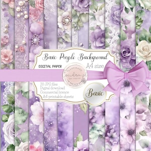 Fondo digital de acuarela púrpura básico para imprimir en formato JPG, patrón de flores, acceso instantáneo, licencia comercial, kit de diario basura para hacer álbumes de recortes