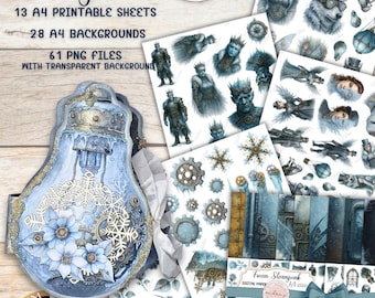 Frozen Steampunk – PNG scrapbooking collection | steampunk winter | A4 backgrounds | cutout graphics | digital scrapbooking