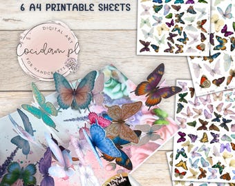Butterfly Collection - butterflies for scrapbooking - 93 PNG graphics + 6 A4 sheets - watercolor illustrations on a transparent background