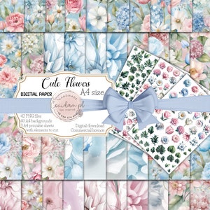 Ensemble clipart de motif de fleur numérique « Fleurs mignonnes », licence commerciale, téléchargement instantané, aquarelle florale, kit de scrapbook DIY junk journal
