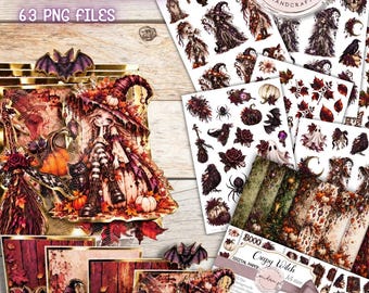 Creepy Witch - Halloween Digital Scrapbook Collection - Witches, Pumpkins, Potions, Gothic Accessories and Backgrounds A4, Transparent Background