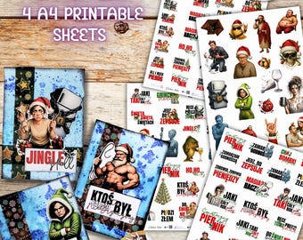 Christmas Stickers PNG | Funny & Sassy Holiday Stickers | 69 PNG + 4 A4 Sheets | Christmas, New Year, ATC, Journaling