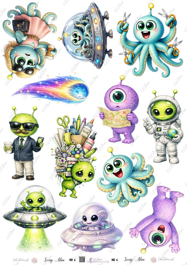 Scrap Alien - Space Scrapbooking Collection PNG | Aliens, Planets, A4 ...