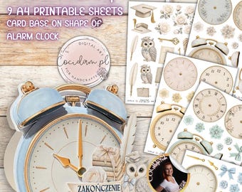 School Clock Card Base Set | Interactive 3D Alarm Clock Card Base | Scrapbooking | Cardmaking | End of School Year | PNG |