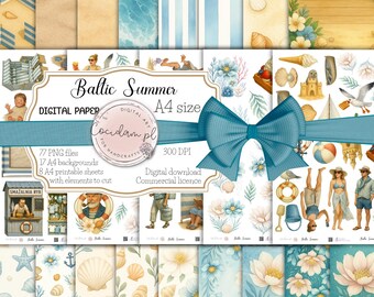 Baltic Summer – scrapbooking graphics | seaside holidays | 77 PNG files, 17 A4 backgrounds, 8 cutting sheets, humor, nostalgia | DIY set