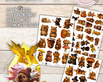 Capybara Jesieniara – autumn clipart for scrapbooking, autumn animals PNG, cozy fall graphics, autumn digital download