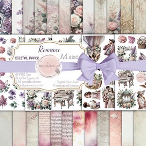 Romantik: Romantisches Aquarell-Grafikpaket – 44 PNG, 24 A4-Hintergründe, 11 A4-Ausschneideblätter für Scrapbooking und DIY-Projekte | Liebe