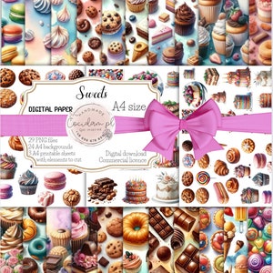 Doces conjunto de clipart de papel digital scrapbooking cardmaking bolo pirulito doces chocolate aniversário gráficos lixo diário modelo pacote diy