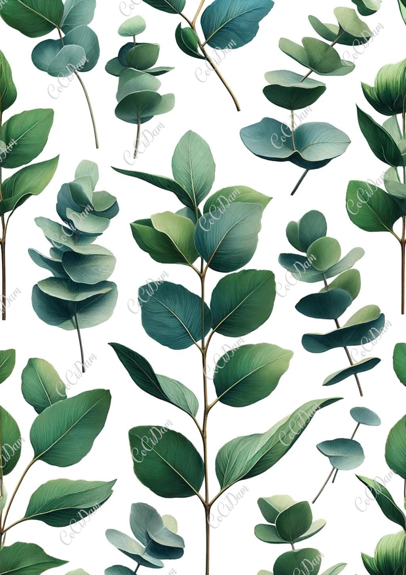 Digital Paper Leafs Pattern Clipart Set Eucalyptus Watercolor Plant ...