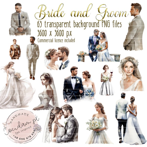 Wedding "Bride and Groom" clipart set transparent background, PNG instant download, DIY scrapbook kit, commercial licence, handmade bundle