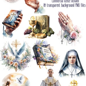 Heilige Geest aquarel clipart set, doopsel, doop, priester, non, religieuze commerciële licentie, transparante achtergrond, instant download