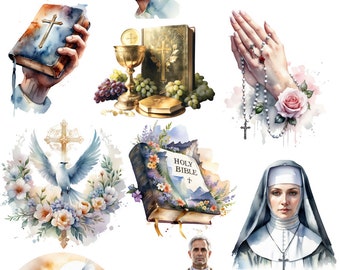 Holy Spirit watercolor clipart set, baptism, christening, priest, nun, religiousCommercial license, transparent background, instant download
