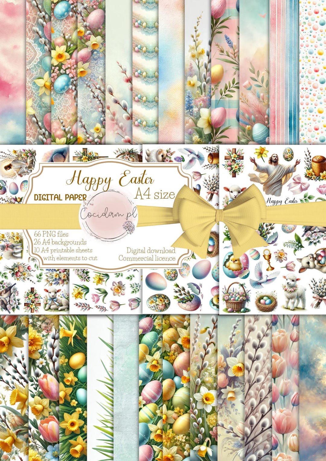 Happy Easter Clipart 66 PNG | 26 A4 Backgrounds | Easter Collection ...