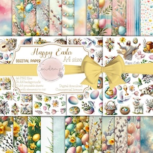 Frohe Ostern Clipart 66 PNG | 26 A4-Hintergründe |  Osterkollektion, Scrapbooking, Ostereier, Narzissen, Frühlingshintergründe, druckbare Ostergrafiken