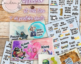 BAD Day Digital Sticker Set – 65 Ironic PNG Stickers + 5 A4 Sheets for Printing and Cutting, Scrapbooking, Planner, Journal
