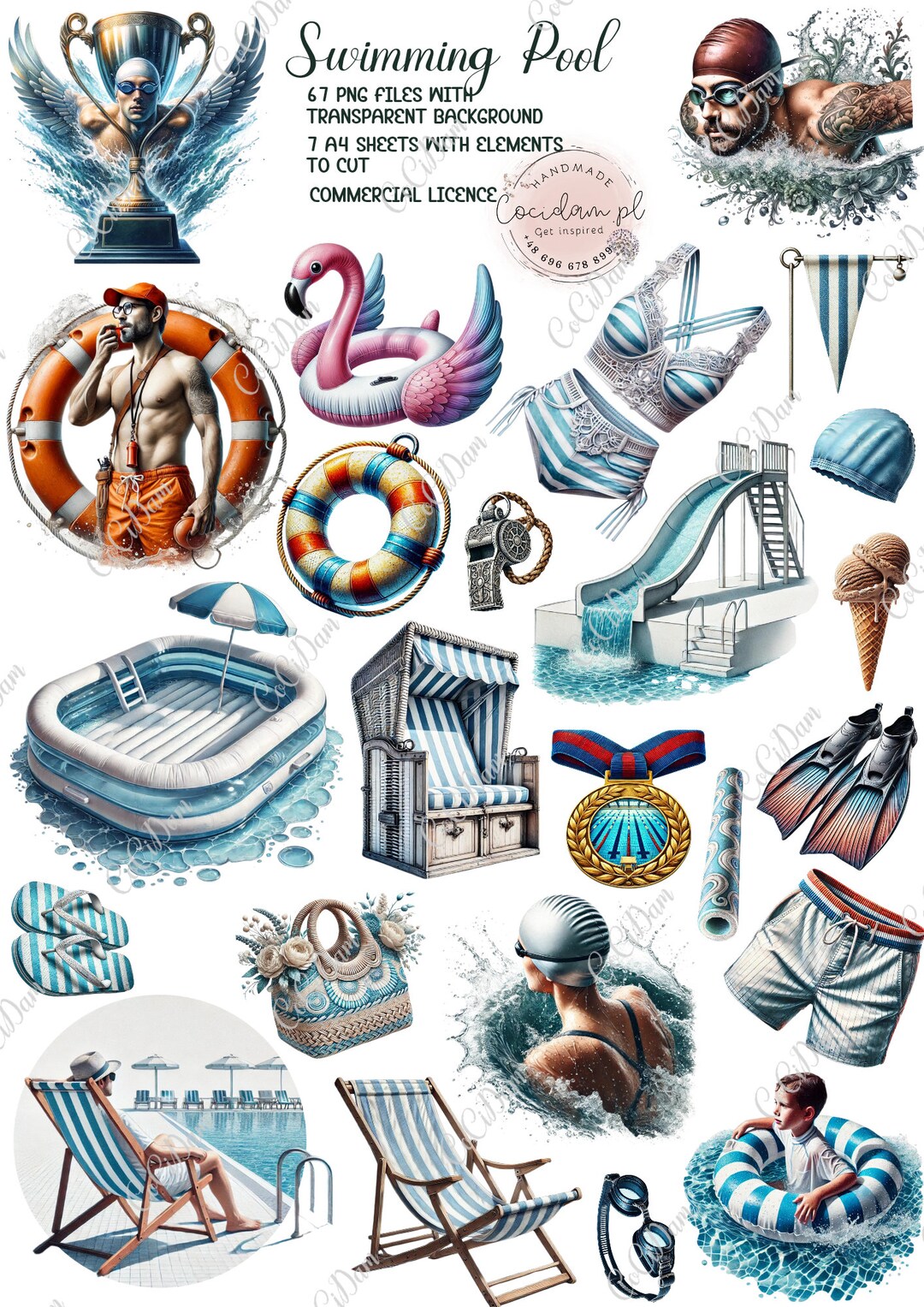 Pool Graphicial Swimming Pool: 67 PNG Graphics & 7 A4 Sheets for Scrapbooking ...