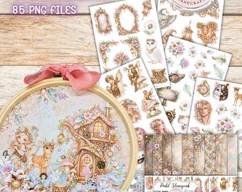 Pastel Steampunk - Digital Scrapbooking Collection | Fairies, Elves, Forest PNG Graphics, A4 Papers, Cutouts