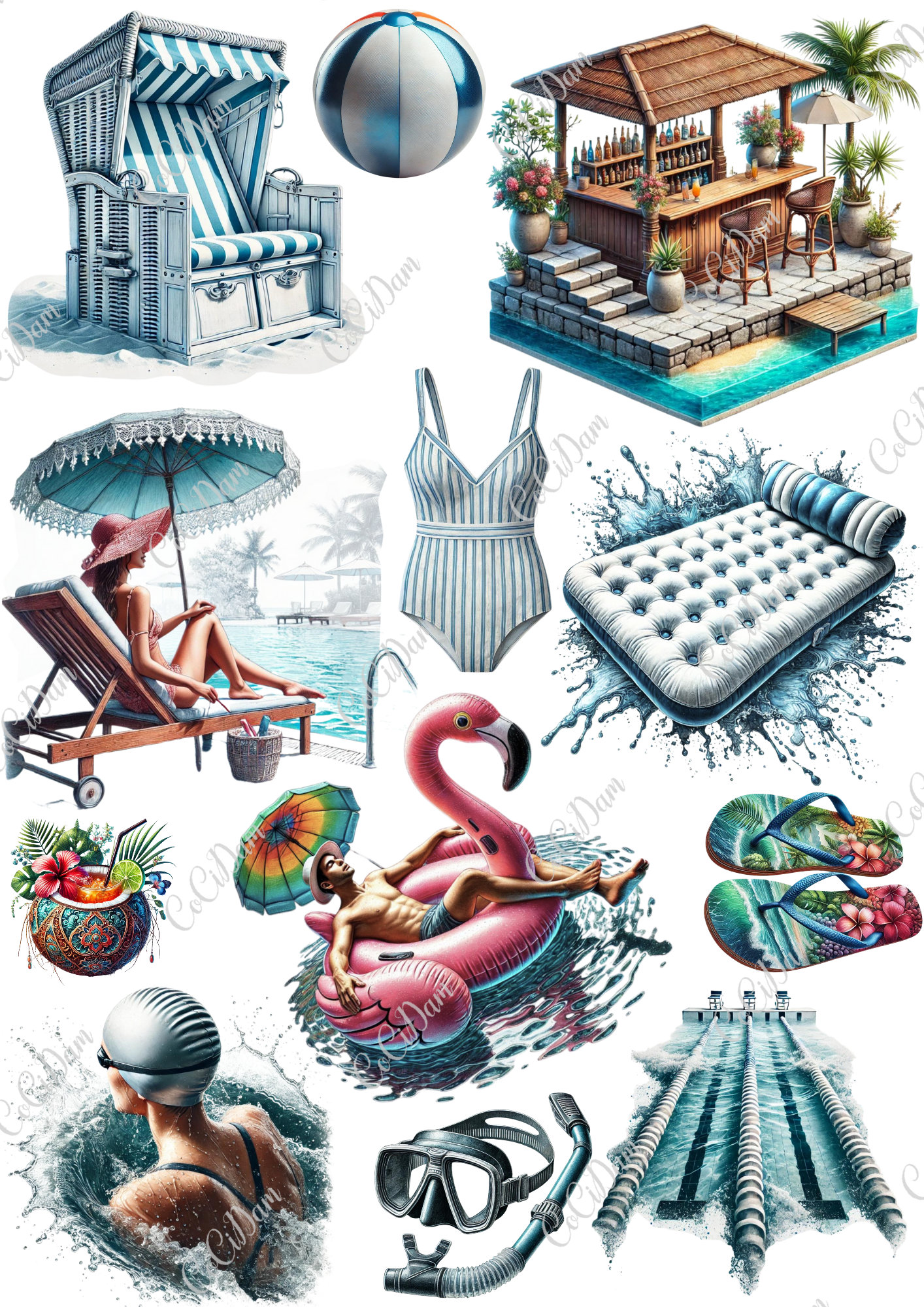 Pool Graphicial Swimming Pool: 67 PNG Graphics & 7 A4 Sheets for Scrapbooking ...