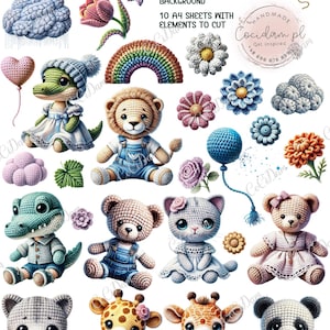 Haakcollectie - 85 PNG-bestanden met transparante achtergrond + 10 A4-vellen met uitgesneden afbeeldingen; Scrapbooking afdrukbare vellen DIY KIT