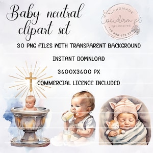 Set di clipart neutre per bambini, battesimo, battesimo, mamma e papà. Licenza commerciale, sfondo trasparente, download immediato