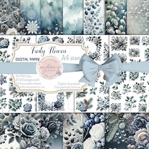 Fleurs givrées - Collection hivernale de graphiques aquarelle PNG | Fleurs, brindilles, fonds et découpes pour scrapbooking et cartes de vœux
