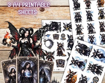 Gothic Zodiac Fairies Clipart | Astrology Signs | Witchy Scrapbooking PNG | Dark Fantasy Zodiac | Printable Cut Files