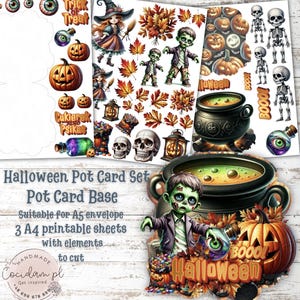 Coleção de gráficos digitais de Halloween | Esqueleto | Bruxa | 40 arquivos PNG, 3 folhas recortadas, 9 fundos | Licença Pessoal e Comercial