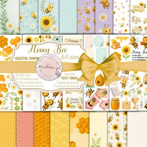 Honigbiene – Scrapbook-Grafiksammlung | Bienen, Sonnenblumen, Gänseblümchen, pastellfarbene Accessoires | 86 PNG- und A4-Elemente, 3D-Blumen