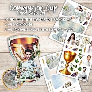 Basisset für Kommunionskelchkarten – Kelchkartenbasis, Kommunions-PNG-Grafiken, A4-Hintergründe, Schneideset für Scrapbooking und Kartenherstellung, 300 DPI