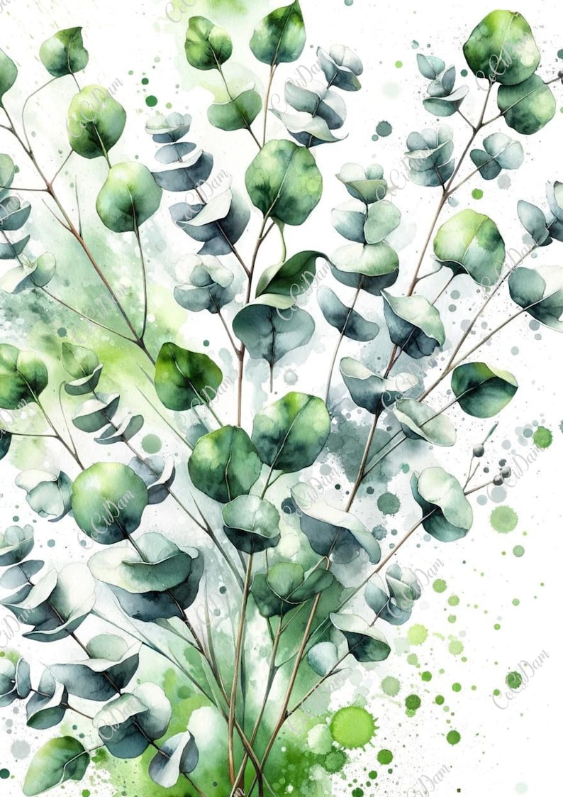 Digital Paper Leafs Pattern Clipart Set Eucalyptus Watercolor Plant ...