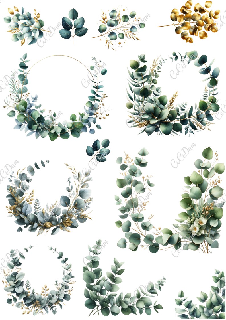 Digital Paper Leafs Pattern Clipart Set Eucalyptus Watercolor Plant ...