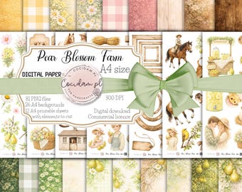 Pear Blossom Farm - Digital Scrapbooking Collection | Spring orchard, pears, horses, rustic feel, transparent background, DIY graphic set