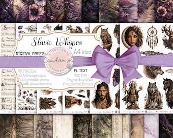 Slavic Whispers – Digital Collection | 98 PNG Graphics | 40 A4 Backgrounds | 15 Cutout Sheets | Scrapbooking | Junk Journal | Slavic Magic