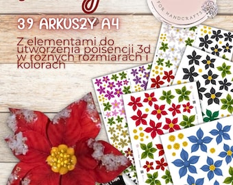 POINSENTIANS - 3D collection for creating layered poinsettias, 39 A4 sheets with cut-out elements, flowers for scrapbooking