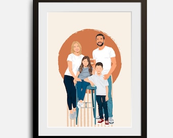 Ritratto di famiglia personalizzato con cartoni animati da foto - Regalo di famiglia personalizzato - Ritratto digitale senza volto