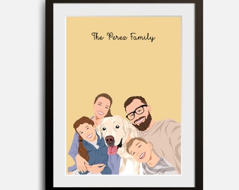 Custom Family Portrait With Pets, Dog Remembrance Gift, Custom Pet Illustration, Custom Family Gift, Cartoon Portrait, Memorial Portrait