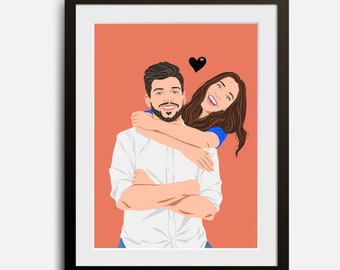 Custom Digital Couple Portrait, Personalized Couple Gift, Portrait From Photo, Engagement Gift, Boyfriend Gift, Cartoon Portrait