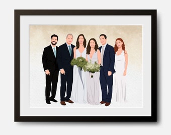 Portrait personnalisé de mariage, peinture à partir d'une photo, cadeau d'anniversaire, illustration de famille personnalisée, cadeau de mariage, portrait de dessin animé personnalisé