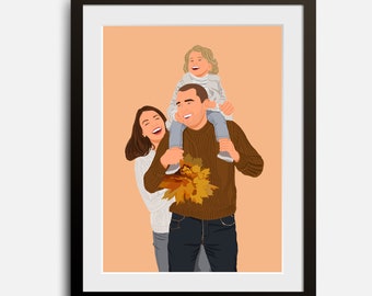 Benutzerdefinierte Familienporträt Illustration, Cartoon Porträt, personalisierte Handzeichnung Porträt, gesichtslose Porträt, benutzerdefinierte Illustration, digital