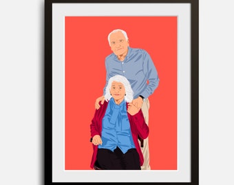 Portrait de famille numérique personnalisé à partir d'une photo - Cadeau de fête des mères personnalisé pour grand-mère