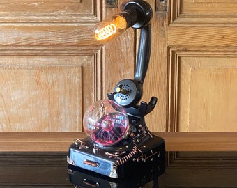 Steampunk lamp dimmable, upcycling Bakelite telephone table lamp with plasma ball