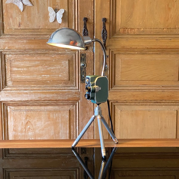 caméscope vintage et trépied Upcycling Lampe de table Lampe de caméra