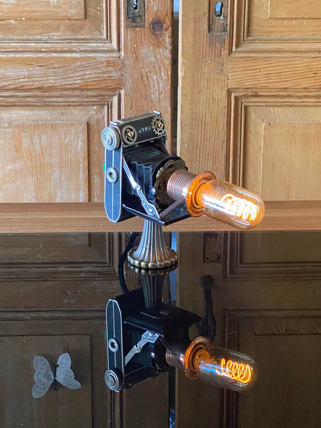 Bellows Camera Upcycling Steampunk Lamp DIMMABLE Camera Lamp Table Lamp ...