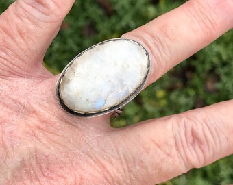 Rainbow Moonstone Sterling Silver Ring Size 9 1/4