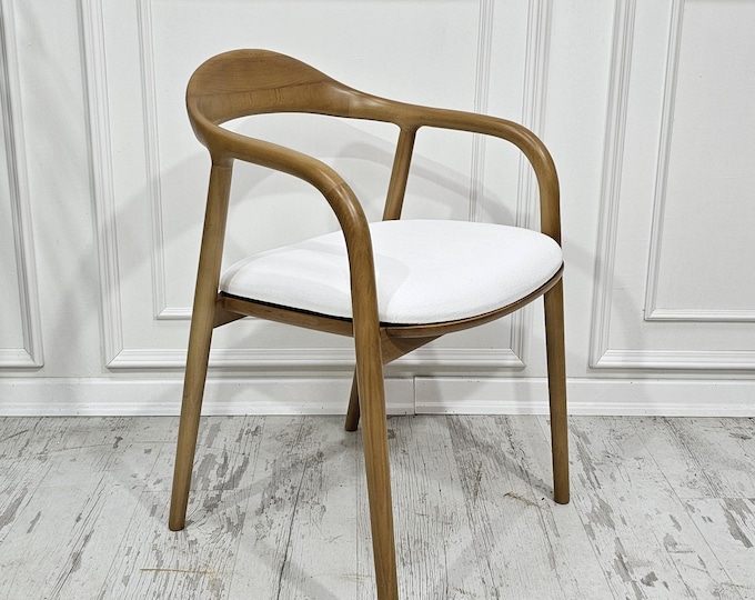 Handmade Mid-Century Seat: Chic Wooden Chair in Ash & Hornbeam, Wood Armchair, Elegant and Durable Seating
